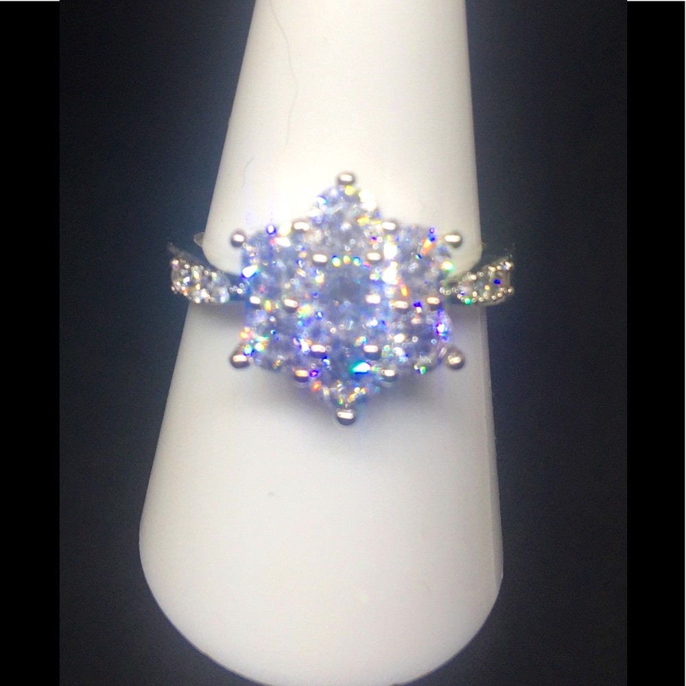 Unique Sparkling Snowflake/ 6 Point Star SetW/  White Sapphire Gems Ring